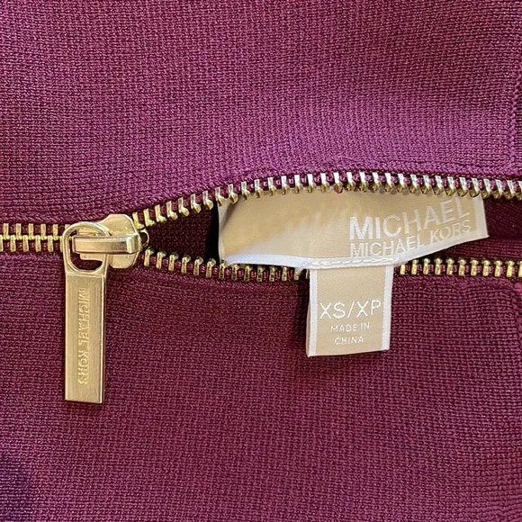 Michael Kors Halter Midi Dress With Gold Zipper Size XS Burgundy - Picture 2 of 10